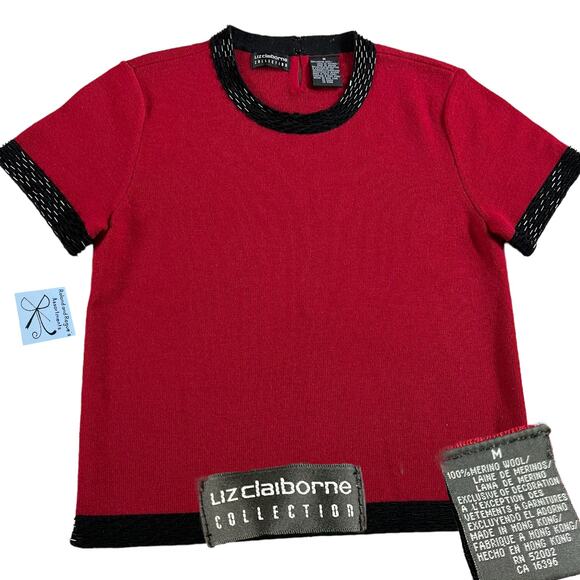 Liz Claiborne Collection 100% Wool Beaded Top Sz M - Picture 1 of 6